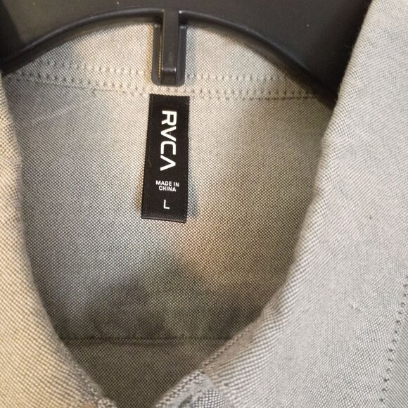 RVCA Mens Slim Fit Long Sleeve Oxford Shirt Gray Cotton Button Down Size L - Picture 8 of 10